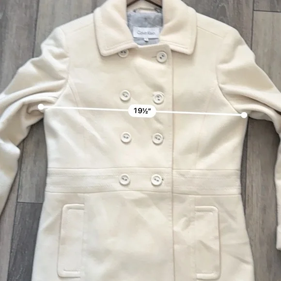 Calvin Klein Women's Cream Double-Breasted Peacoat Size 8 - Picture 3 of 4